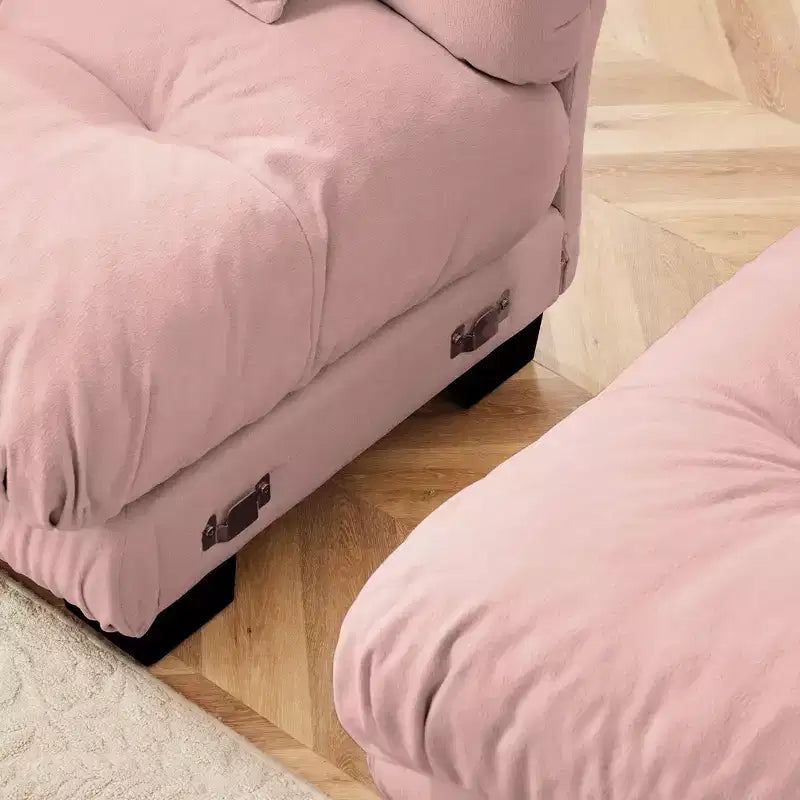 Divano a 2 Posti in Ciniglia con 2 Cuscini Lombari e 2 Cuscini Decorativi, Divano con Braccioli Larghi Imbottiti e Pouf Convertibile, Ciniglia Color Caffè Chiaro