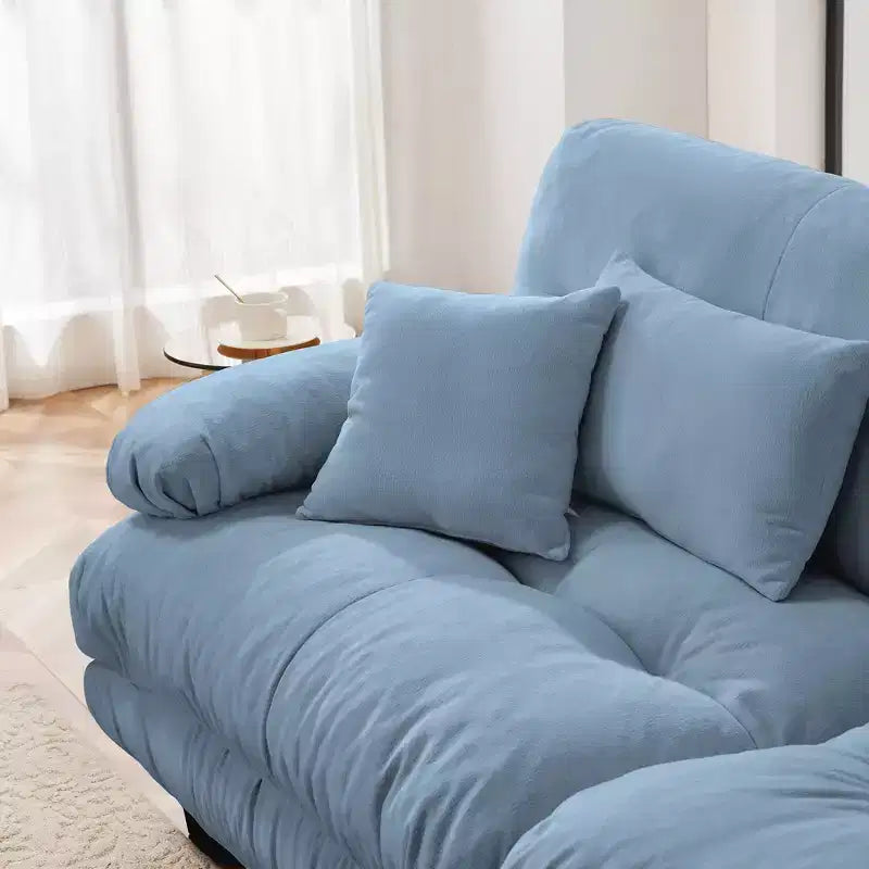 Divano a 2 Posti in Ciniglia con 2 Cuscini Lombari e 2 Cuscini Decorativi, Divano con Braccioli Larghi Imbottiti e Pouf Convertibile, Ciniglia Color Caffè Chiaro