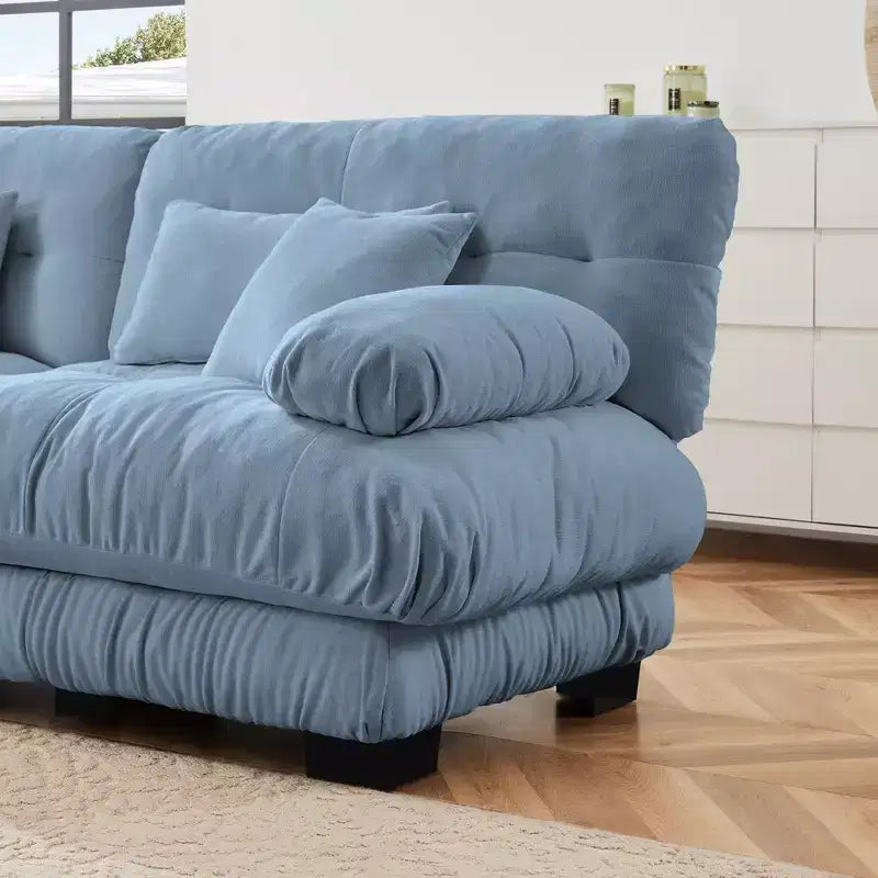 Divano a 2 Posti in Ciniglia con 2 Cuscini Lombari e 2 Cuscini Decorativi, Divano con Braccioli Larghi Imbottiti e Pouf Convertibile, Ciniglia Color Caffè Chiaro