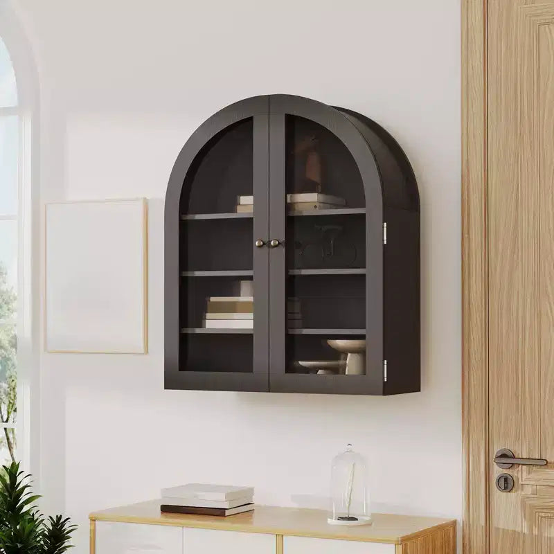 Pensile ad arco per bagno, vetrinetta da parete con ante in vetro e ripiani regolabili, armadietto dei medicinali per soggiorno e cucina