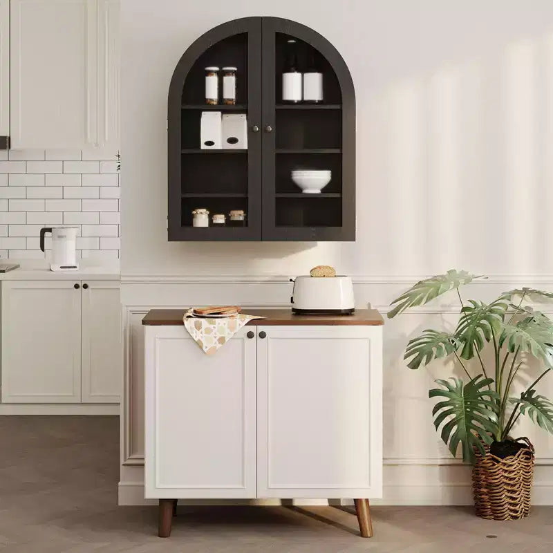 Pensile ad arco per bagno, vetrinetta da parete con ante in vetro e ripiani regolabili, armadietto dei medicinali per soggiorno e cucina