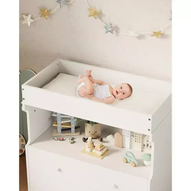 Comodino fasciatoio per bambini, fasciatoio moderno in legno con 2 cassetti, fasciatoio multifunzionale per neonati per cameretta, camera da letto