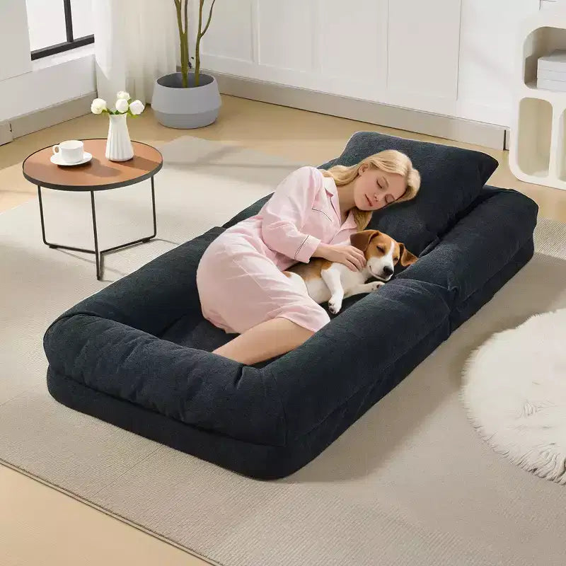 Divano letto pigro regolabile in 5 posizioni da 165 cm, letto imbottito per umani e animali domestici, poltrona reclinabile pieghevole da pavimento