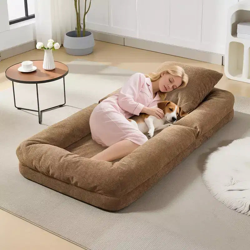 Divano letto pigro regolabile in 5 posizioni da 165 cm, letto imbottito per umani e animali domestici, poltrona reclinabile pieghevole da pavimento
