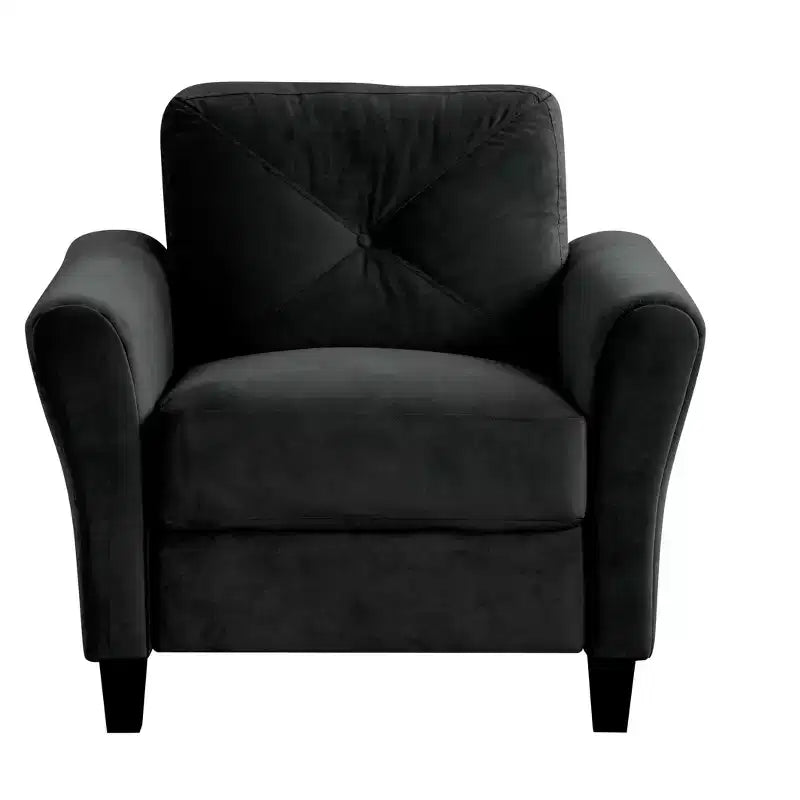 Poltrona singola in velluto 35 L x 32,75 H con schienale trapuntato a bottoni, poltrona moderna per soggiorno, camera da letto, ufficio, nero