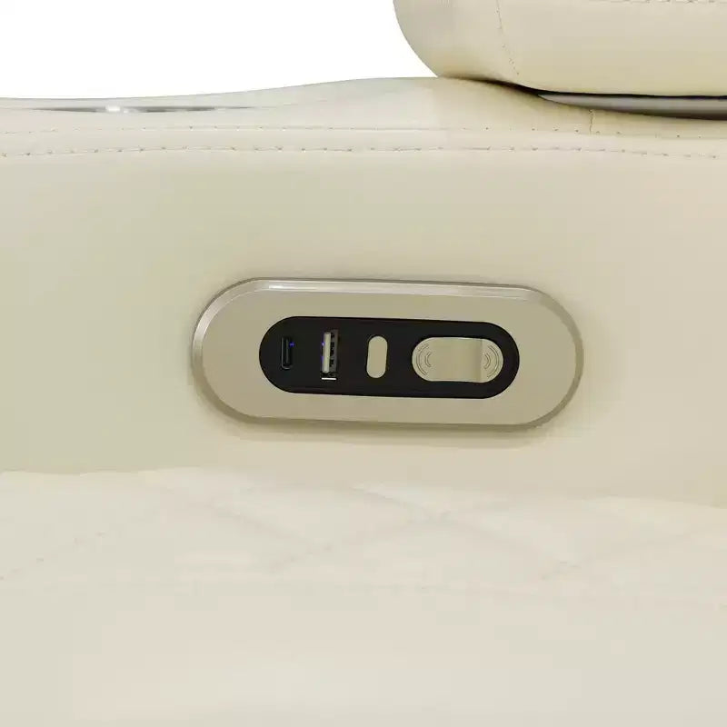 Poltrona Reclinabile Elettrica, Poltrona Reclinabile in Pelle con USB, Contenitore e Portabicchieri per Soggiorno, Bianca