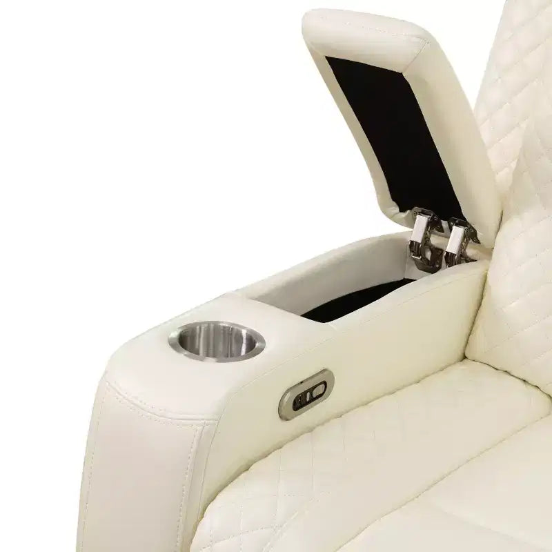 Poltrona Reclinabile Elettrica, Poltrona Reclinabile in Pelle con USB, Contenitore e Portabicchieri per Soggiorno, Bianca