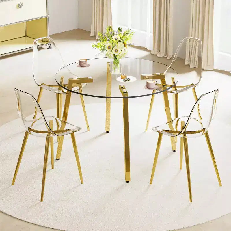 Tavolo da pranzo elegante in vetro temperato da 42 pollici, tavolo da cucina con gambe in metallo dorato, tavolo rotondo per soggiorno, sala da pranzo, cucina, oro