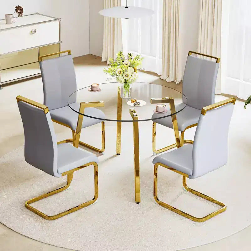Tavolo da pranzo elegante in vetro temperato da 42 pollici, tavolo da cucina con gambe in metallo dorato, tavolo rotondo per soggiorno, sala da pranzo, cucina, oro
