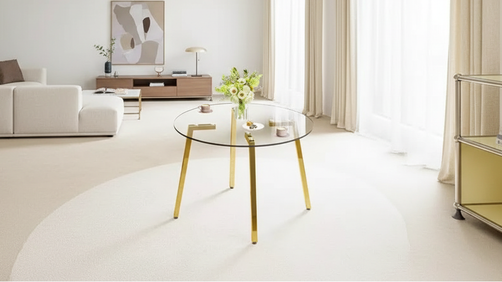 Tavolo da pranzo elegante in vetro temperato da 42 pollici, tavolo da cucina con gambe in metallo dorato, tavolo rotondo per soggiorno, sala da pranzo, cucina, oro