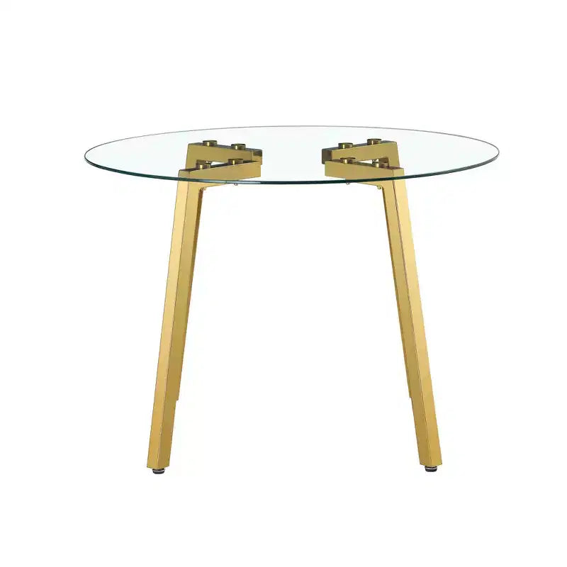 Tavolo da pranzo elegante in vetro temperato da 42 pollici, tavolo da cucina con gambe in metallo dorato, tavolo rotondo per soggiorno, sala da pranzo, cucina, oro