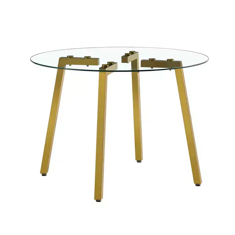 Tavolo da pranzo elegante in vetro temperato da 42 pollici, tavolo da cucina con gambe in metallo dorato, tavolo rotondo per soggiorno, sala da pranzo, cucina, oro
