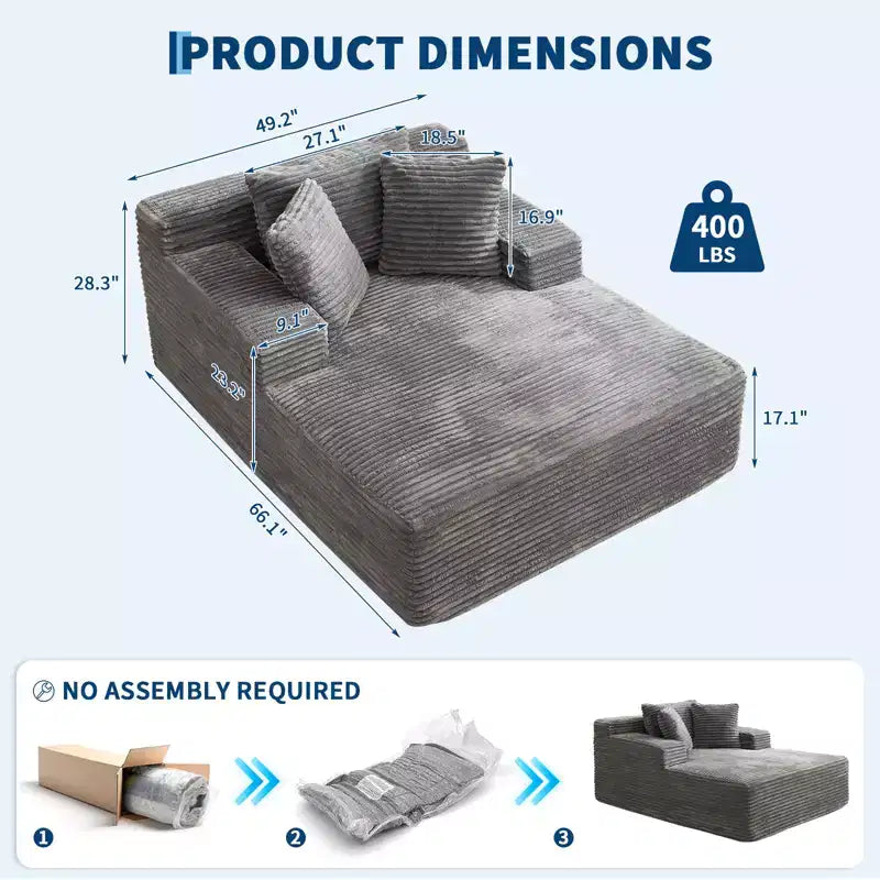 Poltrona allungabile convertibile oversize da 49,2 pollici per interni, divano letto a nuvola con rivestimento in velluto a coste, nessun assemblaggio richiesto, per soggiorno, camera da letto