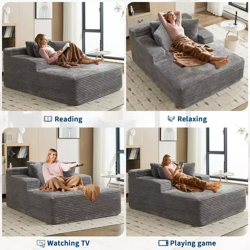 Poltrona allungabile convertibile oversize da 49,2 pollici per interni, divano letto a nuvola con rivestimento in velluto a coste, nessun assemblaggio richiesto, per soggiorno, camera da letto
