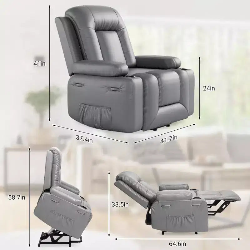 Poltrona reclinabile elettrica 41,7 in pelle sintetica, reclinabile regolabile, divano singolo ergonomico, per soggiorno