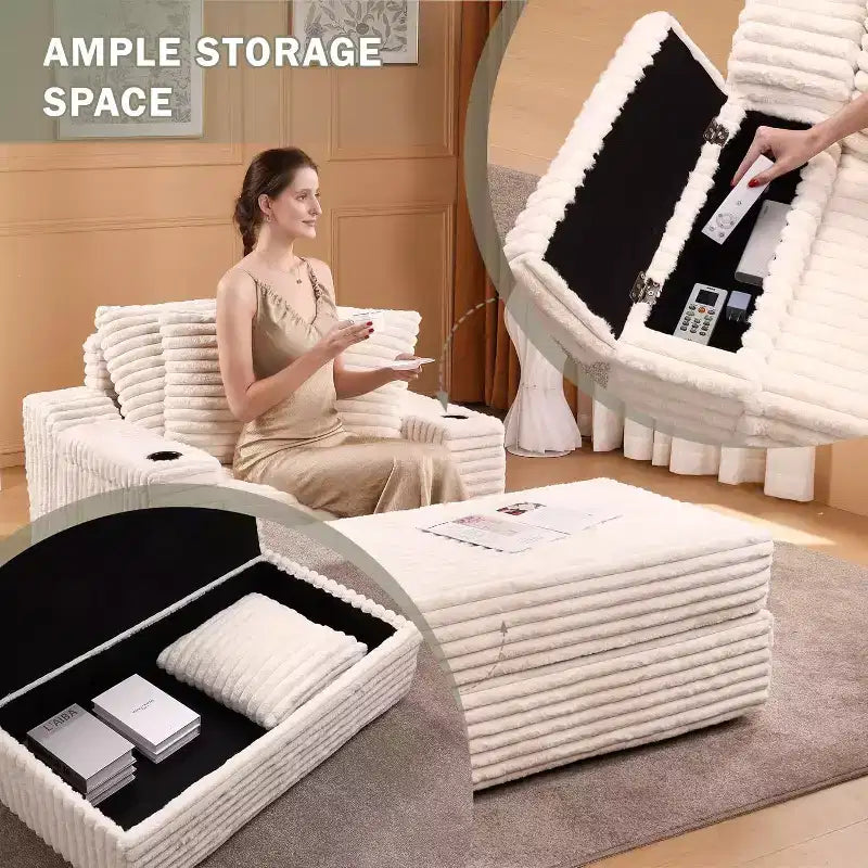 Chaise Longue Oversize da Interno con Contenitore, Divano Letto in Corduroy Imbottito Cloud con 3 Cuscini, Poltrona Letto Singola per la Casa