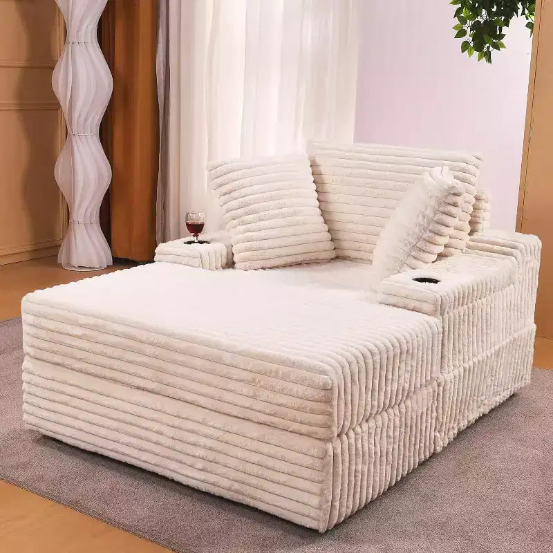 Chaise Longue Oversize da Interno con Contenitore, Divano Letto in Corduroy Imbottito Cloud con 3 Cuscini, Poltrona Letto Singola per la Casa