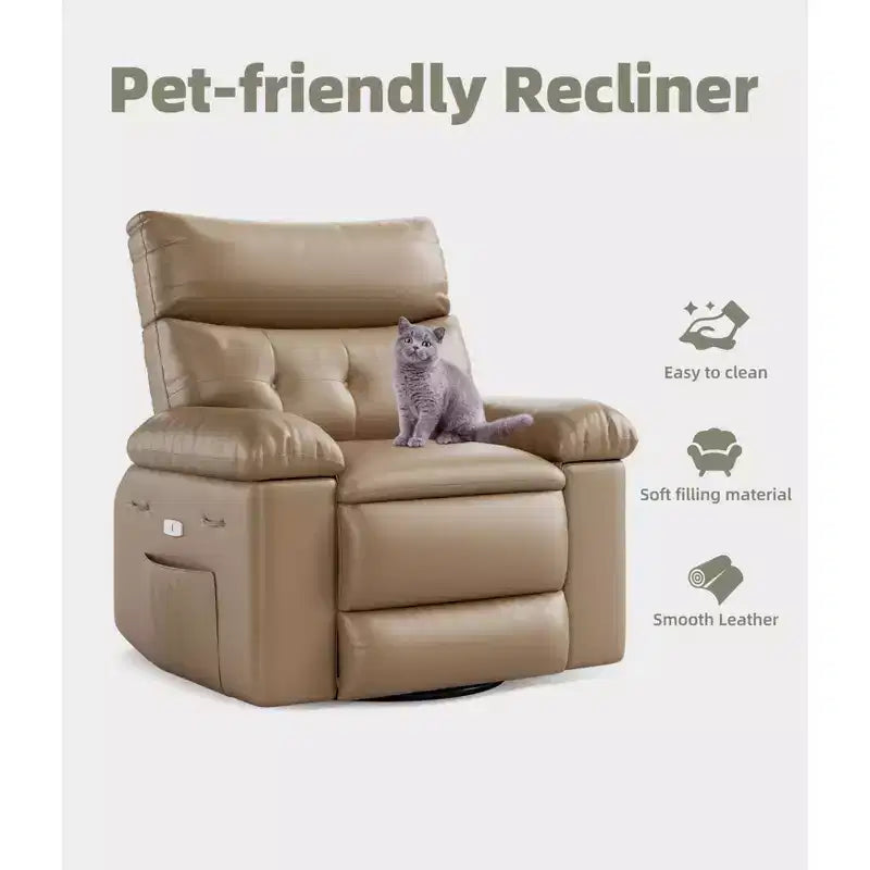 Poltrona a dondolo reclinabile extra-large con massaggio e riscaldamento, rotazione a 360°, con telecomando, portabicchieri e tasche laterali, design ergonomico.
