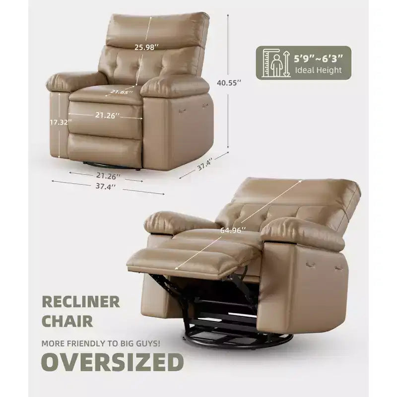Poltrona a dondolo reclinabile extra-large con massaggio e riscaldamento, rotazione a 360°, con telecomando, portabicchieri e tasche laterali, design ergonomico.