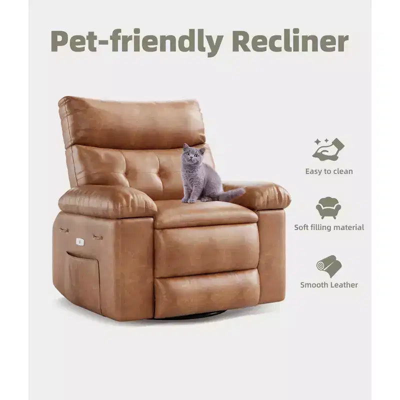 Poltrona a dondolo reclinabile extra-large con massaggio e riscaldamento, rotazione a 360°, con telecomando, portabicchieri e tasche laterali, design ergonomico.