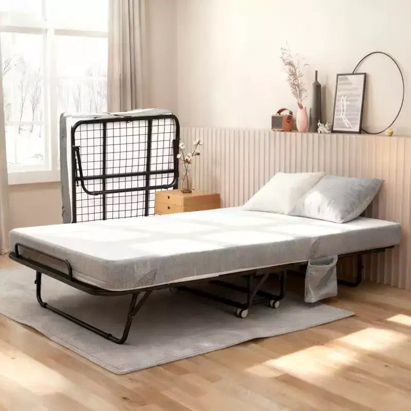 Letto Pieghevole con Materasso, Robusto Telaio in Metallo Supporta 200 kg per Camera degli Ospiti o Ufficio