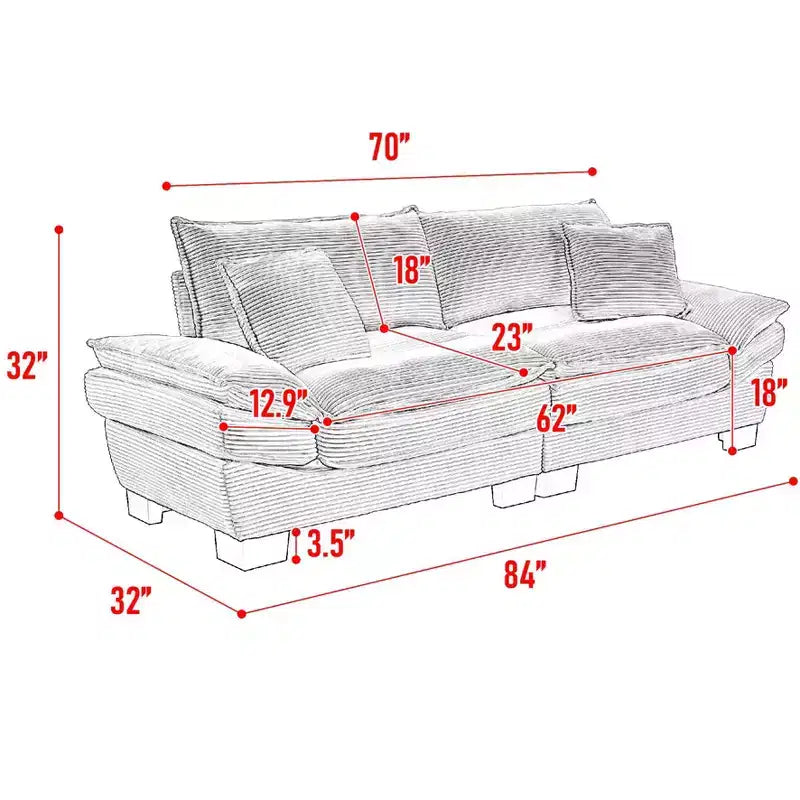 Divano-letto a due posti in velluto a coste, comodo e imbottito, con cuscini, per soggiorno, camera da letto, appartamento o ufficio