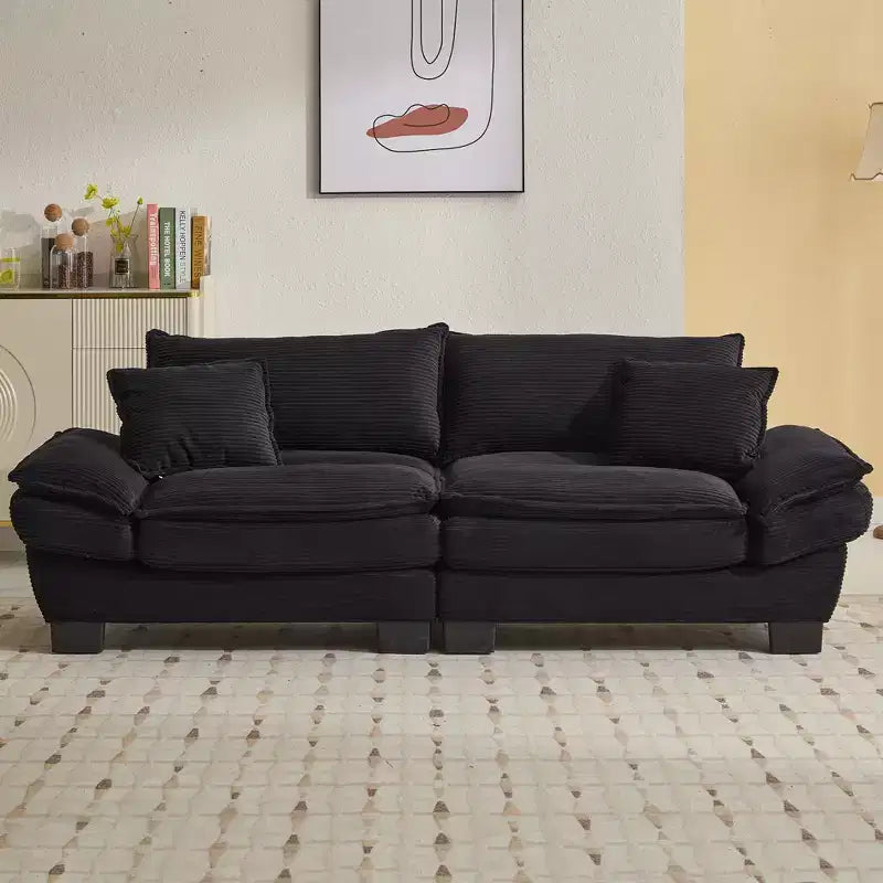Divano-letto a due posti in velluto a coste, comodo e imbottito, con cuscini, per soggiorno, camera da letto, appartamento o ufficio