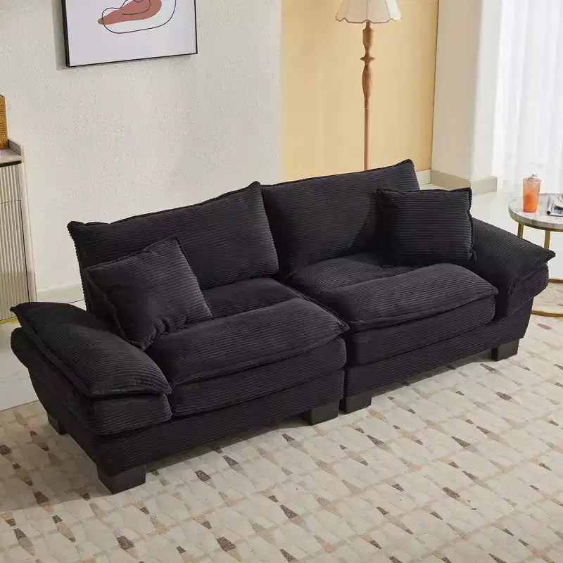 Divano-letto a due posti in velluto a coste, comodo e imbottito, con cuscini, per soggiorno, camera da letto, appartamento o ufficio