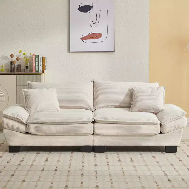 Divano-letto a due posti in velluto a coste, comodo e imbottito, con cuscini, per soggiorno, camera da letto, appartamento o ufficio