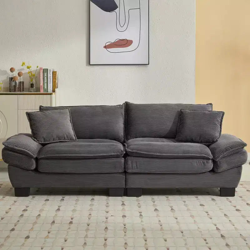 Divano-letto a due posti in velluto a coste, comodo e imbottito, con cuscini, per soggiorno, camera da letto, appartamento o ufficio