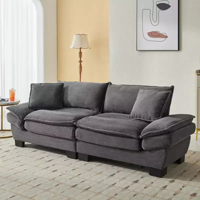 Divano-letto a due posti in velluto a coste, comodo e imbottito, con cuscini, per soggiorno, camera da letto, appartamento o ufficio