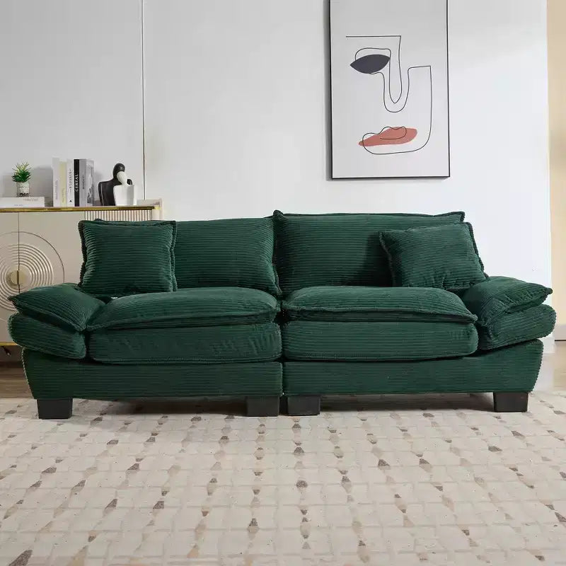 Divano-letto a due posti in velluto a coste, comodo e imbottito, con cuscini, per soggiorno, camera da letto, appartamento o ufficio