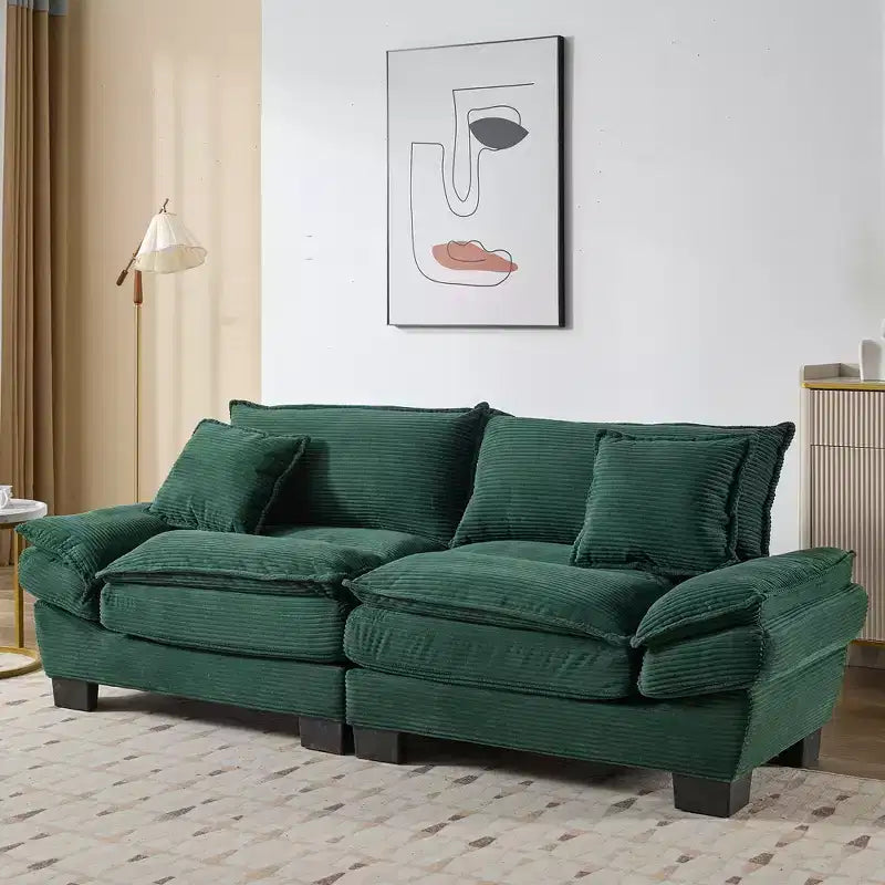 Divano-letto a due posti in velluto a coste, comodo e imbottito, con cuscini, per soggiorno, camera da letto, appartamento o ufficio