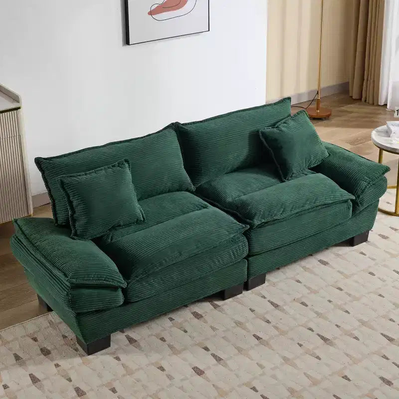 Divano-letto a due posti in velluto a coste, comodo e imbottito, con cuscini, per soggiorno, camera da letto, appartamento o ufficio