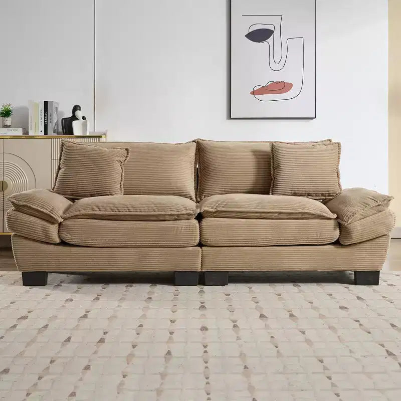 Divano-letto a due posti in velluto a coste, comodo e imbottito, con cuscini, per soggiorno, camera da letto, appartamento o ufficio