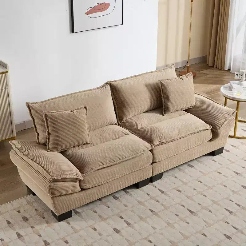 Divano-letto a due posti in velluto a coste, comodo e imbottito, con cuscini, per soggiorno, camera da letto, appartamento o ufficio