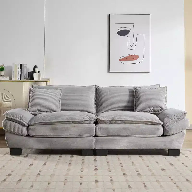 Divano-letto a due posti in velluto a coste, comodo e imbottito, con cuscini, per soggiorno, camera da letto, appartamento o ufficio