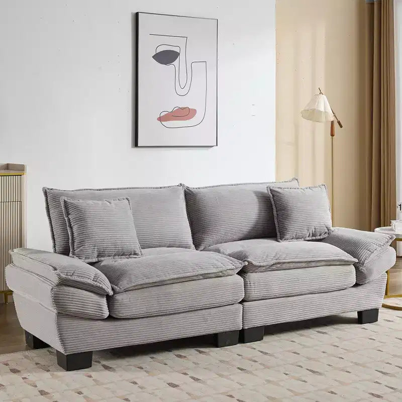 Divano-letto a due posti in velluto a coste, comodo e imbottito, con cuscini, per soggiorno, camera da letto, appartamento o ufficio