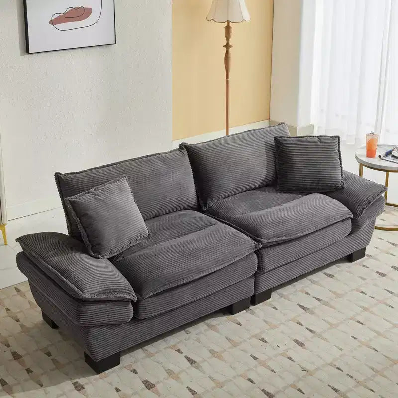 Divano-letto a due posti in velluto a coste, comodo e imbottito, con cuscini, per soggiorno, camera da letto, appartamento o ufficio