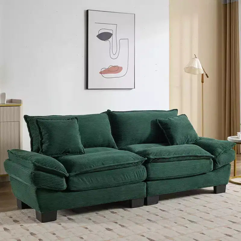 Divano-letto a due posti in velluto a coste, comodo e imbottito, con cuscini, per soggiorno, camera da letto, appartamento o ufficio