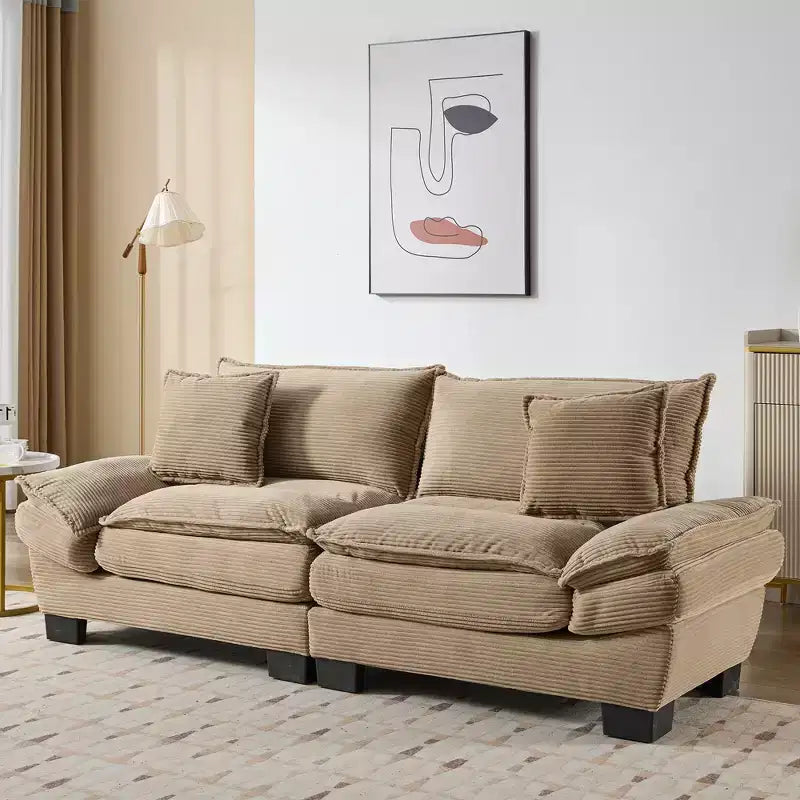 Divano-letto a due posti in velluto a coste, comodo e imbottito, con cuscini, per soggiorno, camera da letto, appartamento o ufficio