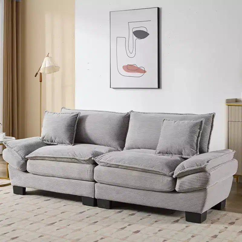 Divano-letto a due posti in velluto a coste, comodo e imbottito, con cuscini, per soggiorno, camera da letto, appartamento o ufficio