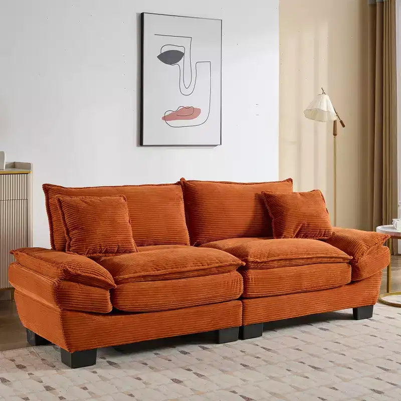 Divano-letto a due posti in velluto a coste, comodo e imbottito, con cuscini, per soggiorno, camera da letto, appartamento o ufficio