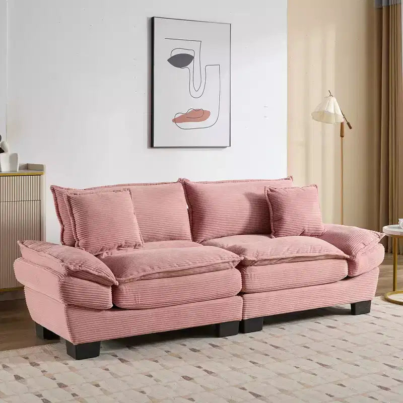 Divano-letto a due posti in velluto a coste, comodo e imbottito, con cuscini, per soggiorno, camera da letto, appartamento o ufficio