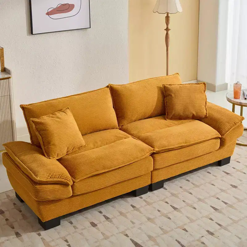 Divano-letto a due posti in velluto a coste, comodo e imbottito, con cuscini, per soggiorno, camera da letto, appartamento o ufficio