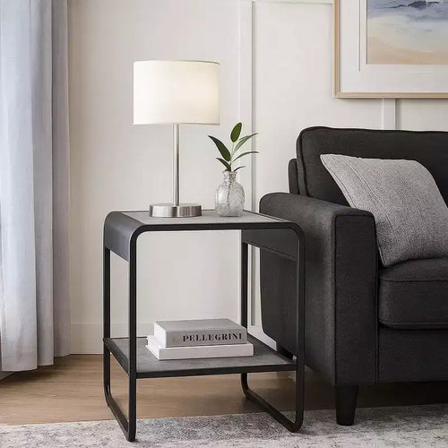 Tavolino moderno da 53 cm con ripiani aperti, in legno, grigio, nero