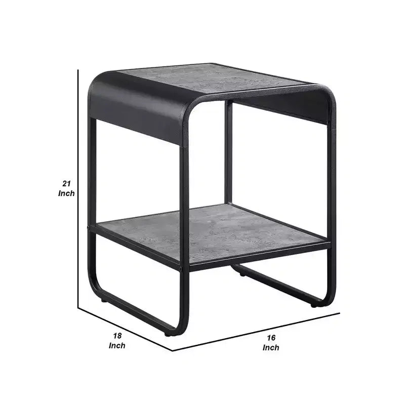Tavolino moderno da 53 cm con ripiani aperti, in legno, grigio, nero