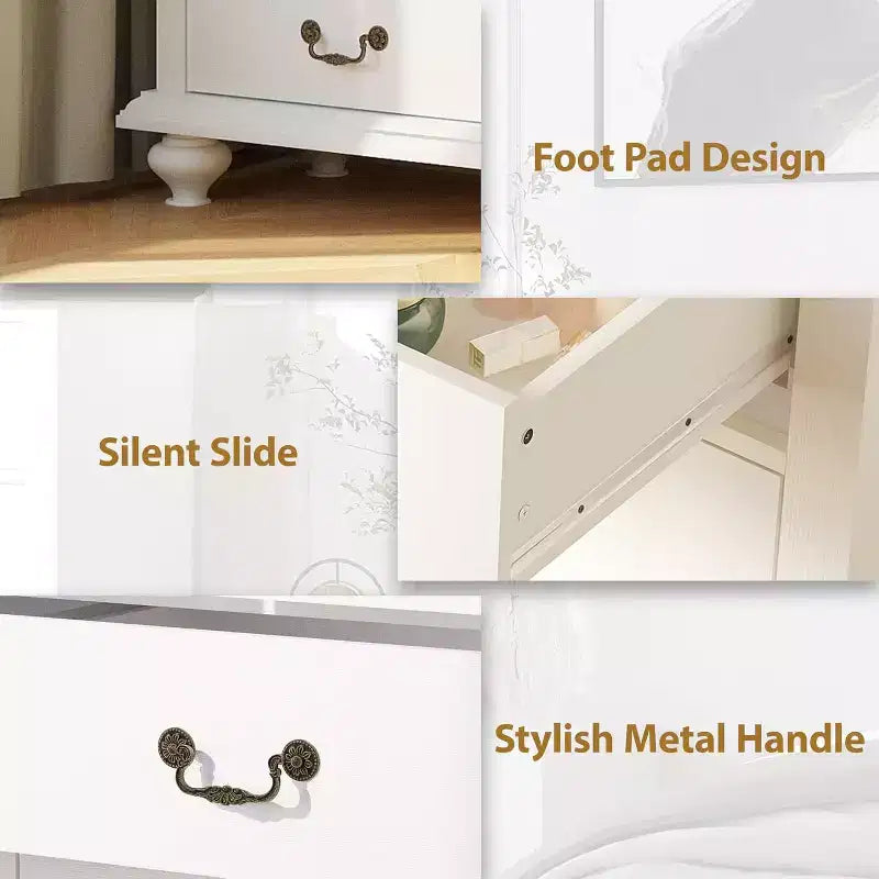 Mobile credenza vintage a 9 cassetti (MDF+PB), bicolore bianco e marrone, grande capacità, mobile decorativo e contenitore per soggiorno