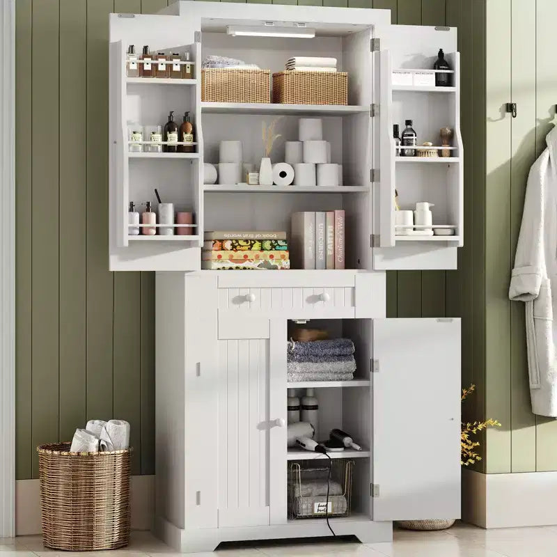 Mobile dispensa da cucina alto 72 con ante e ripiani, dispensa per alimenti con luce con sensore di movimento