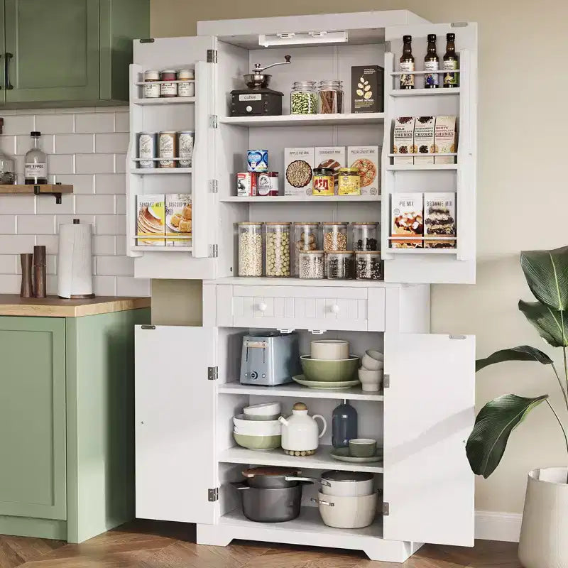 Mobile dispensa da cucina alto 72 con ante e ripiani, dispensa per alimenti con luce con sensore di movimento